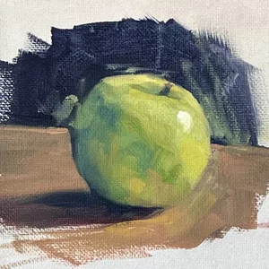 oil painting of a green apple