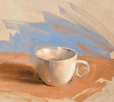 Stil life painting of cup in oil paints