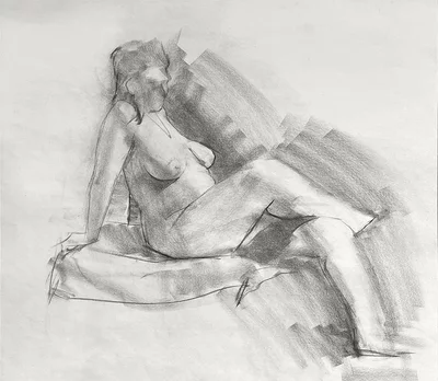 Life drawings of naked woman sitting