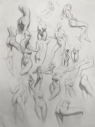 A page of quick figure sketches