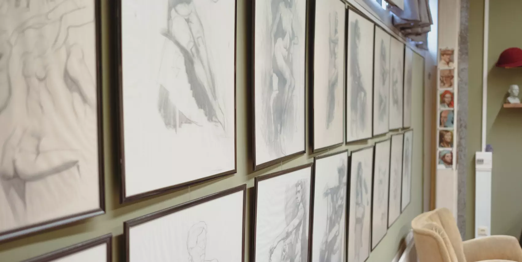 Charcoal drawings at the atelier
