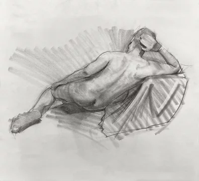 Lying man drawn in charcoal