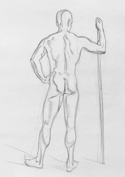 Aktzeichnung eines Mannes mit Kohlestift