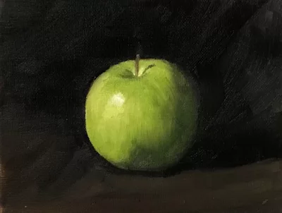 Green apple painted with oil paints
