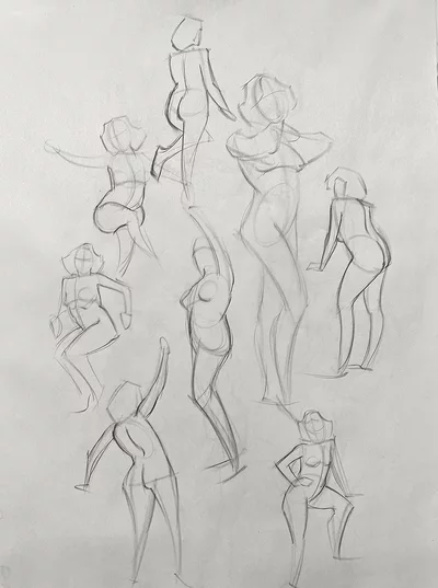 Quick sketches in charcoal of a woman