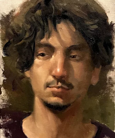 Portrait of a man with oil paints