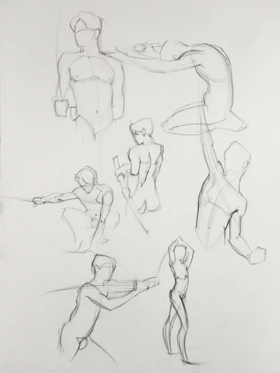 a page of quick sketch figure life drawings