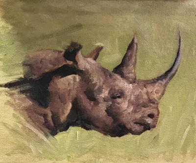 Portrait of a rhino in oil