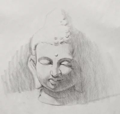 Drawing of Buddha bust
