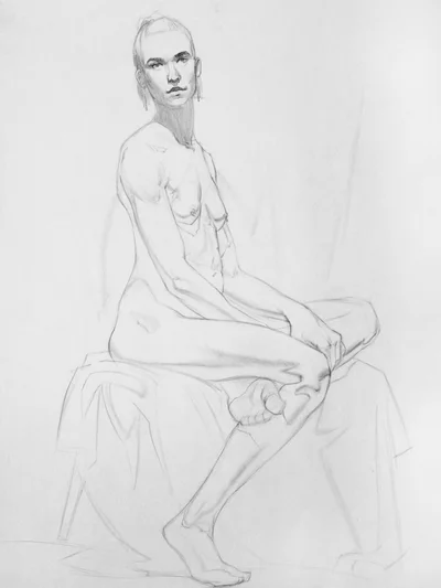 Figurative Zeichnung einer sitzenden Frau