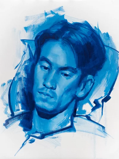 Blau monochromes Öl Portrait