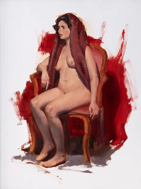 Ölgemälde einer sitzenden Frau