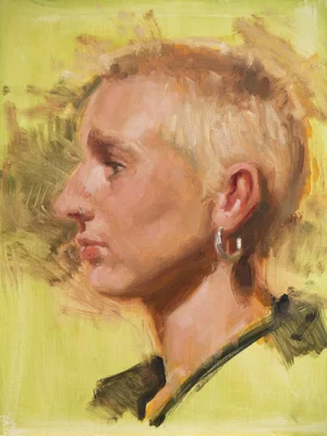 Frau im Profil in Öl gemalt