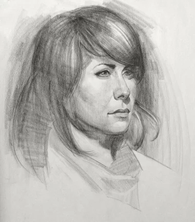 Portrait einer Frau mit Kohlestiften gezeichnet