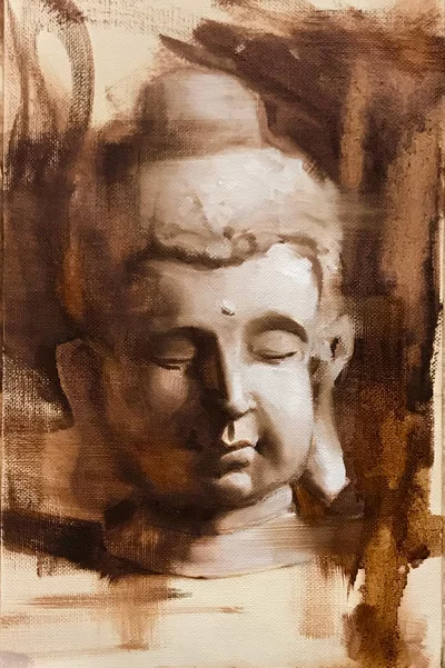 Buddha painted in oil